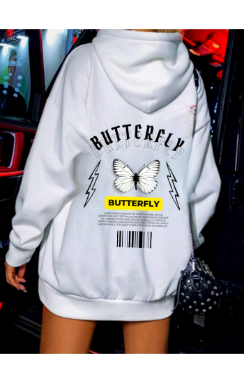 Butterfly Baskılı Kadin Sweatshirt Beyaz…