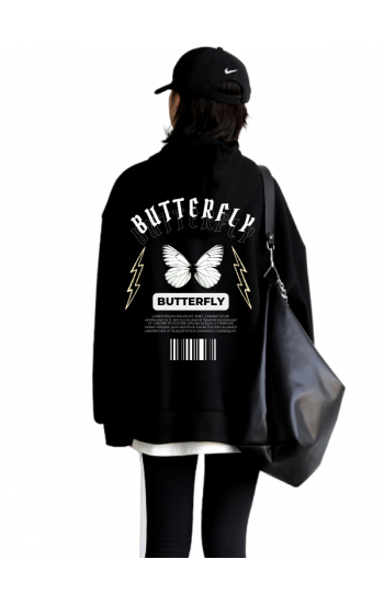 Butterfly Baskılı Kadin Sweatshirt Siyah 01…