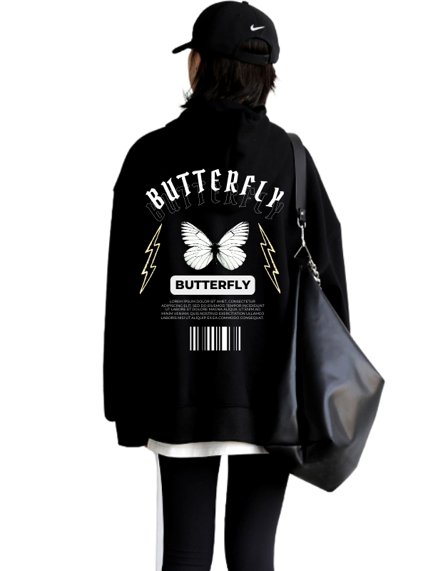 Butterfly Baskılı Kadin Sweatshirt Siyah 01…