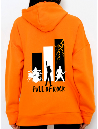 Full of Rock Baskılı Kadin Sweatshirt Hardal