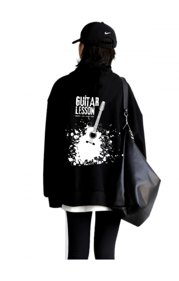 Guitar Lesson Baskılı Kadin Sweatshirt Siyah…