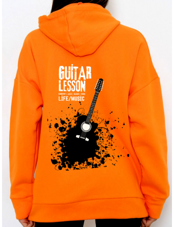 Guitar Lesson Baskılı Kadin Sweatshirt Hardal