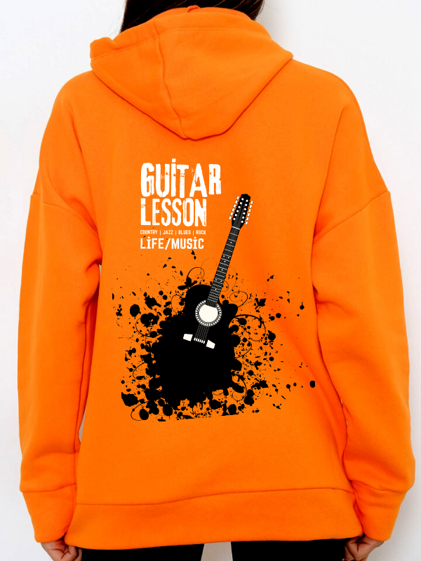 Guitar Lesson Baskılı Kadin Sweatshirt Hardal…