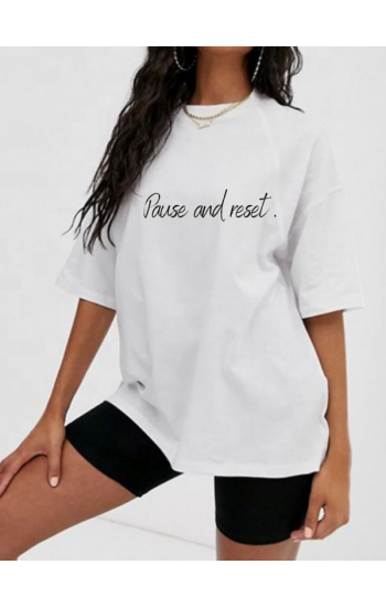 Pause And Reset Yazılı T-Shirt Beyaz 01…