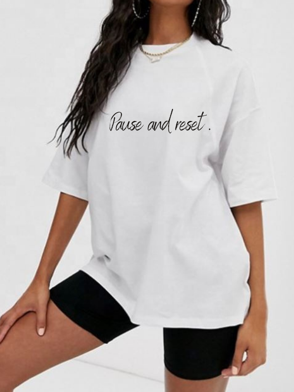 Pause And Reset Yazılı T-Shirt Beyaz 01…