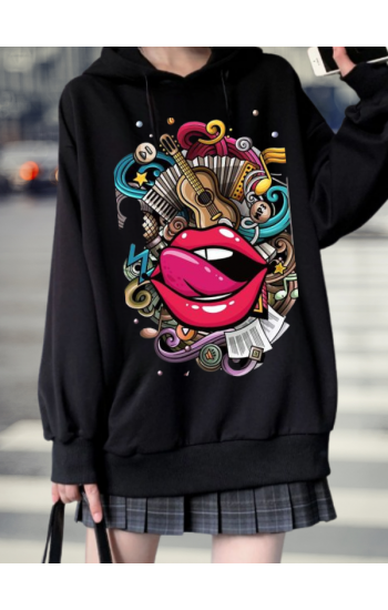 Dudak ve Music Baskılı Kadın Sweatshirt…