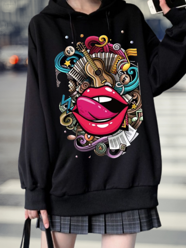 Dudak ve Music Baskılı Kadın Sweatshirt…