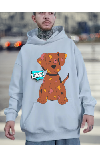 Köpek ve Like Baskılı Erkek Sweatshirt Beyaz…