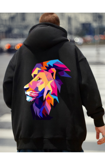 Aslan Figürlü Baskılı Erkek Sweatshirt Siyah…