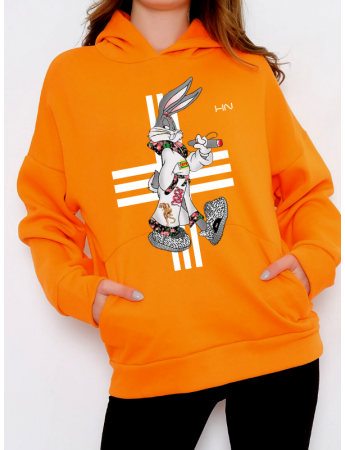 Bugs Bunny Baskılı Kadın Sweatshirt  Hardal