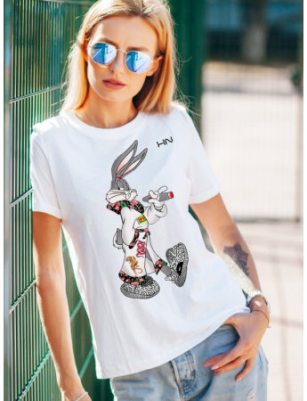 Bugs Bunny Baskılı Kadın Tişört Beyaz