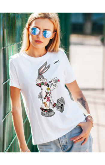 Bugs Bunny Baskılı Kadın Tişört Beyaz…