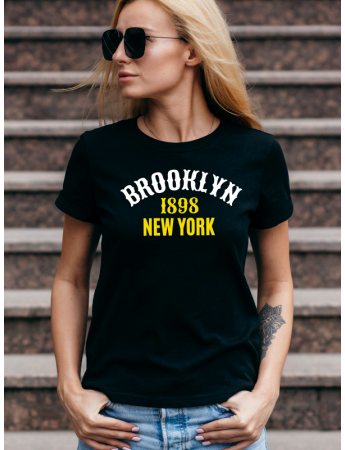 Brooklyn Baskılı Kadın Tişört Siyah