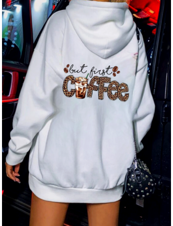 Cooffee Baskılı Kadın Sweat Beyaz