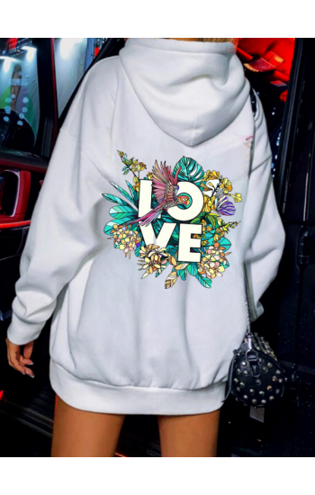 Love Baskılı Kadın Sweat Beyaz 02…