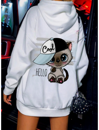 Cool Hello Baskılı Kadın Sweat Beyaz