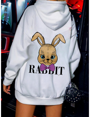 Rabbit Baskılı Kadın Sweat Beyaz 01