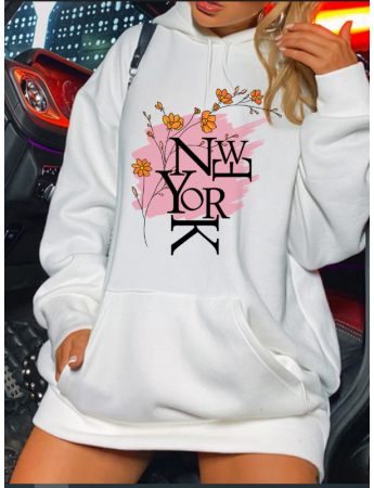 Newyork Baskılı Kadın Sweat Beyaz