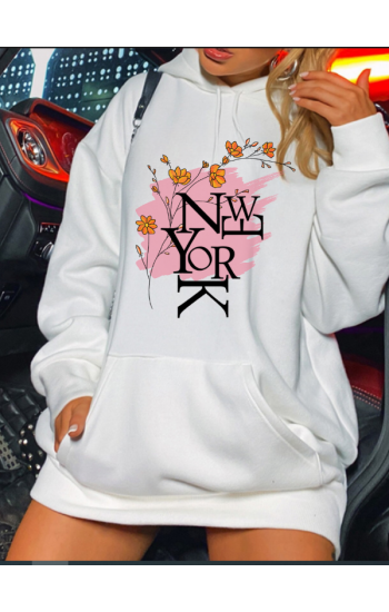 Newyork Baskılı Kadın Sweat Beyaz…