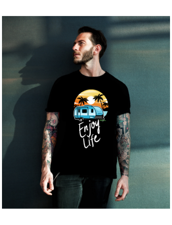 Enjoy Life Baskılı Erkek Tshirt - Siyah