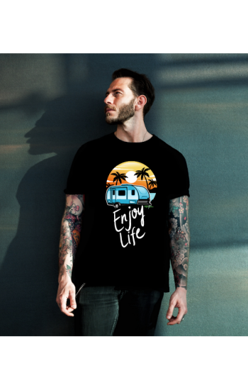 Enjoy Life Baskılı Erkek Tshirt - Siyah…