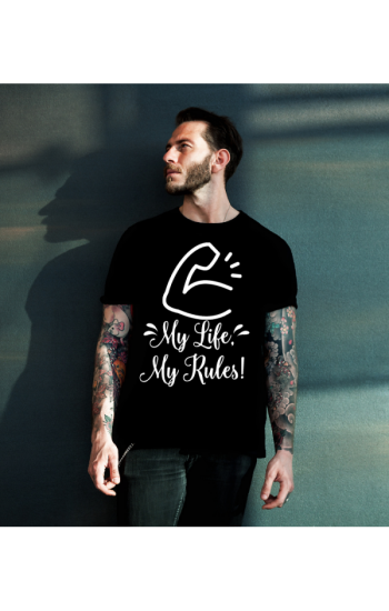 My Life My Rules Baskılı Erkek Tshirt - Siyah…