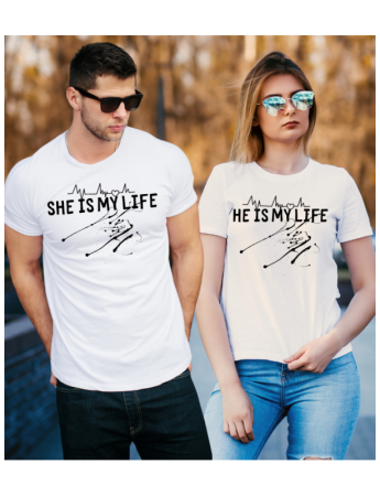 He-She Is My Life Sevgili Kombini Tshirt - Beyaz