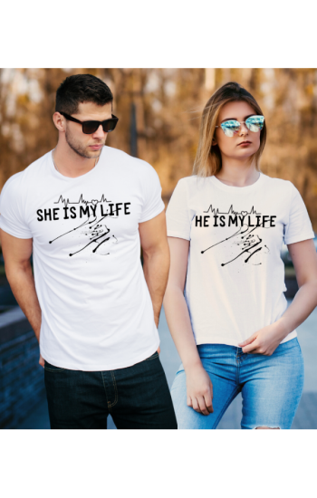 He-She Is My Life Sevgili Kombini Tshirt - Beyaz…