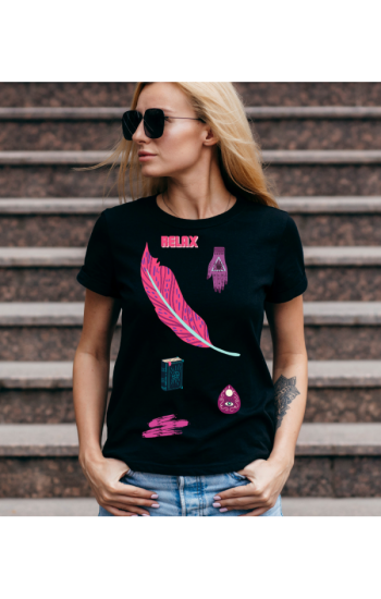 Pembe Detay Baskı Kadın Tshirt - Siyah…