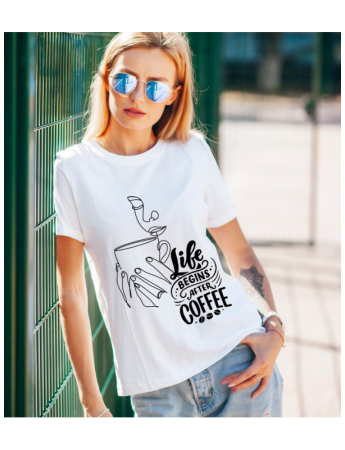 Life Begins After Coffe Baskılı Kadın Tshirt - Beyaz