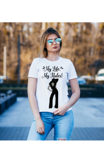 My Life My Rules Baskılı Kadın Tshirt - Beyaz…