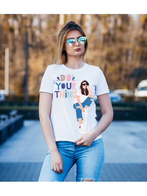 Do Your Thing Baskılı Kadın Tshirt - Beyaz…