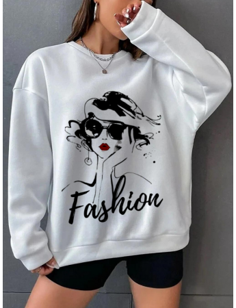 Fashion ve Kadın Silüet  Baskılı Kadın Sweat Beyaz