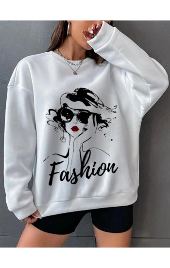 Fashion ve Kadın Silüet  Baskılı Kadın Sweat Beyaz…