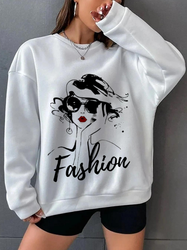 Fashion ve Kadın Silüet  Baskılı Kadın Sweat Beyaz…