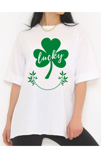 Lucky  Baskılı Kadın Tshirt - Beyaz…