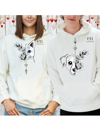 Kedi ve Köpek Baskılı Kişiye Özel Sweatshirt