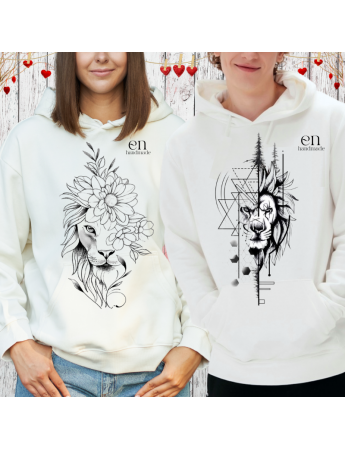 Dişi ve Erkek Aslan Baskılı Kişiye Özel Sweatshirt