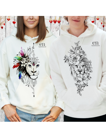 Dişi ve Erkek Aslan Baskılı Kişiye Özel Sweatshirt 01