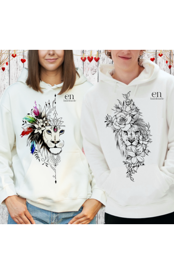 Dişi ve Erkek Aslan Baskılı Kişiye Özel Sweatshirt 01…