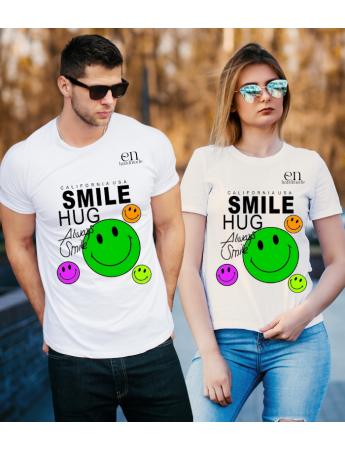 Always Smile Baskılı Sevgili Kombini T-shirt