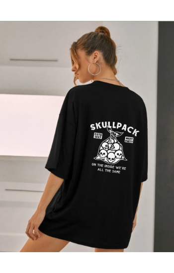 Oversize Kurukafa Baskılı Kadın T-Shirt…