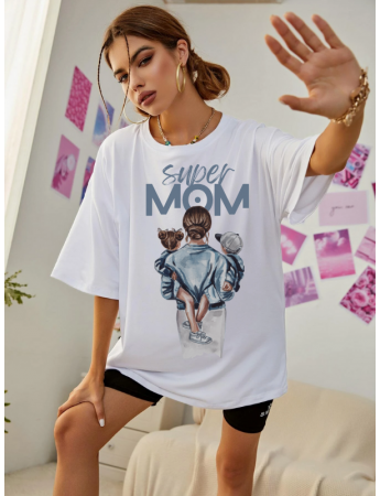 Super Mom Baskılı Kadın T-Shirt