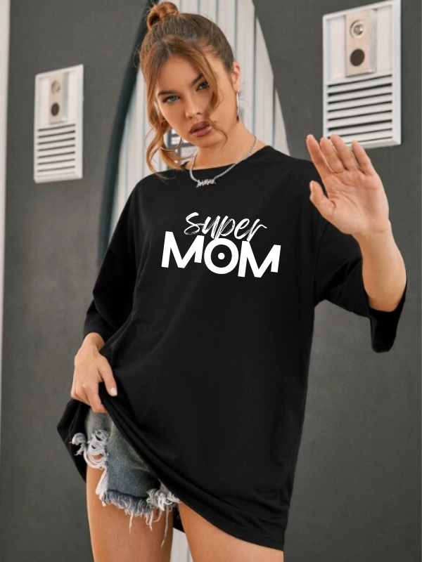 Super Mom Baskılı Kadın T-Shirt Siyah…