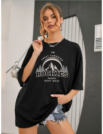 Rockies Baskılı Kadın T-Shirt Syah