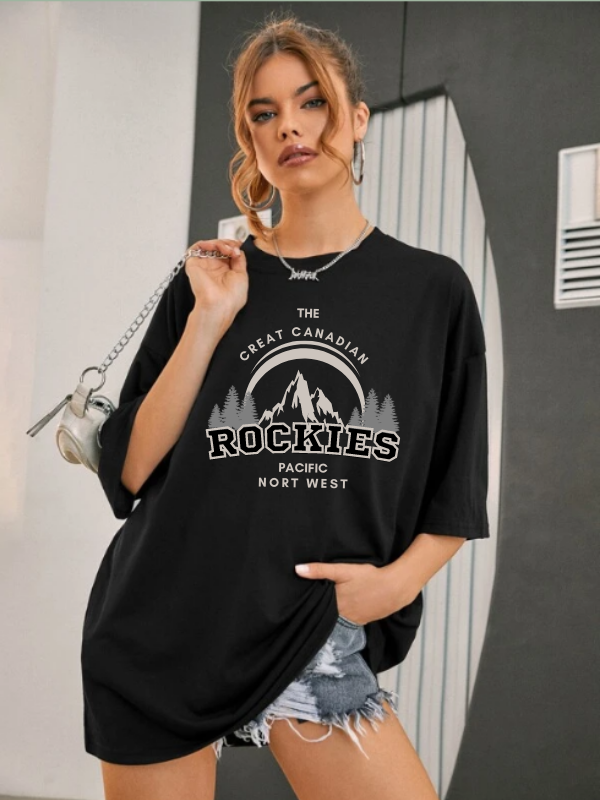 Rockies Baskılı Kadın T-Shirt Syah…