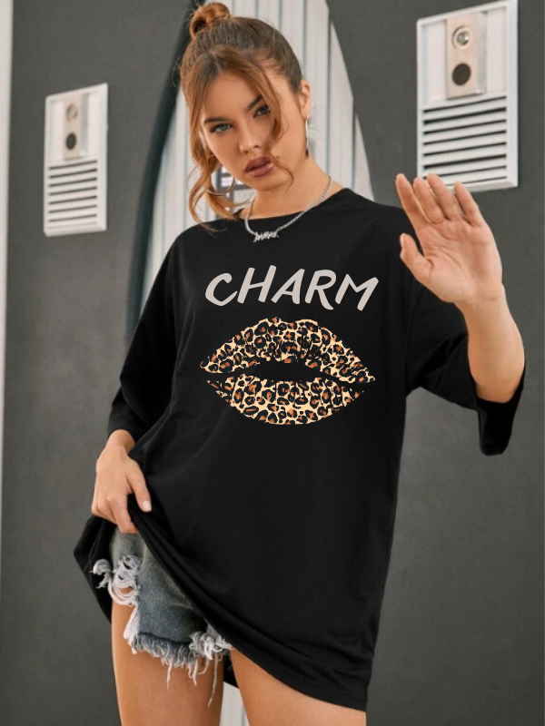 Charm Baskılı Kadın T-Shirt Syah…