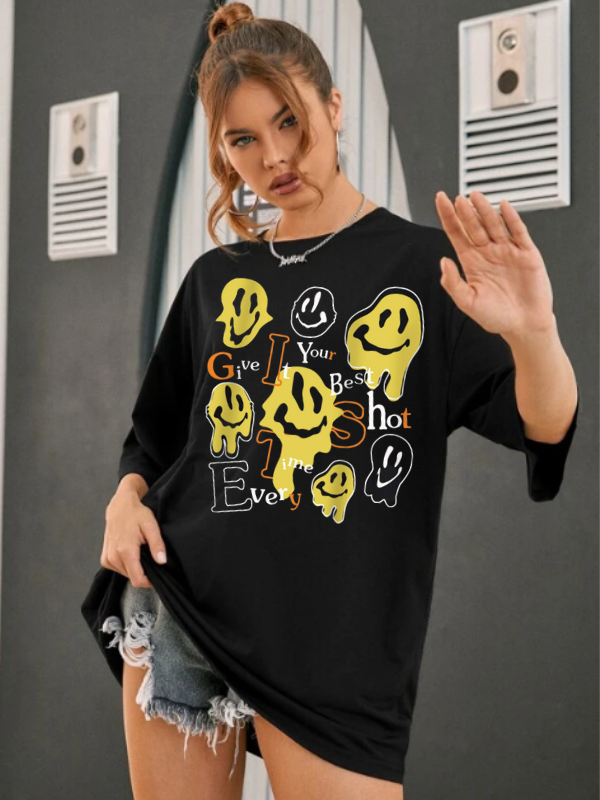 Emoji Baskılı Kadın T-Shirt Syah…