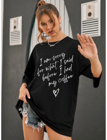 I'am Sorry Baskılı Kadın T-Shirt Syah