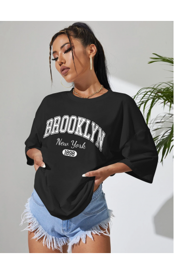 Brooklyn Baskılı Kadın T-Shirt Syah…